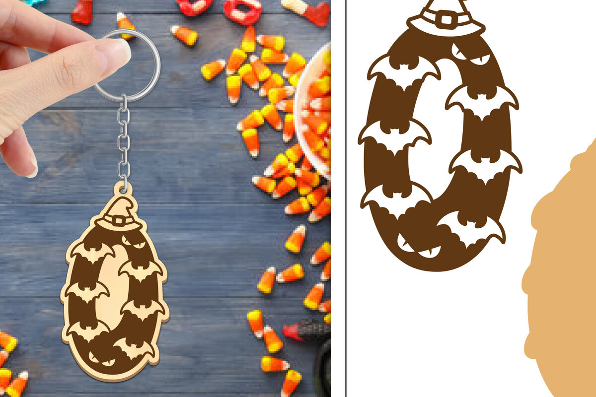 Σετ των 3 Intra απο ξύλο plywood 3mm-4mm πάχος - με μπρελόκ Halloween Aphabet Δίασταση 4x4 cm INTRAFABR-103746334