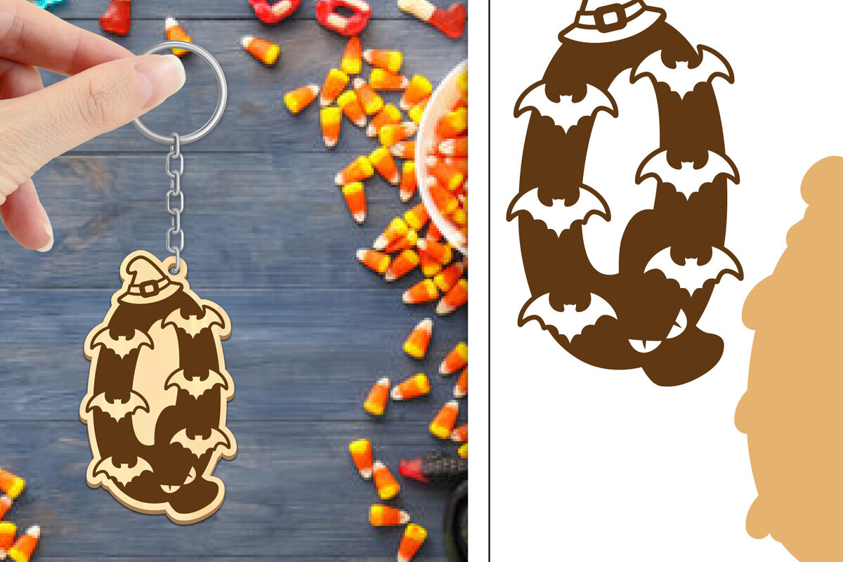 Σετ των 3 Intra απο ξύλο plywood 3mm-4mm πάχος - με μπρελόκ Halloween Aphabet Δίασταση 4x4 cm INTRAFABR-103746476