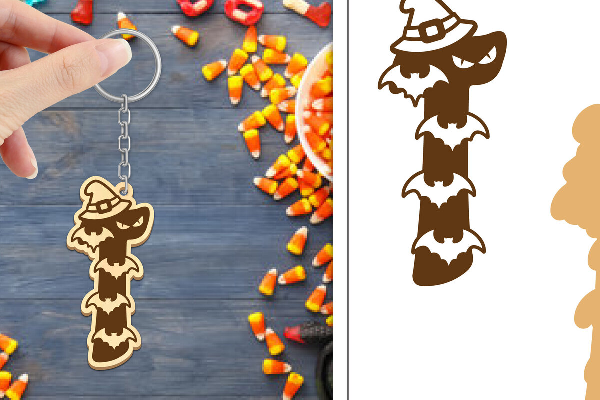 Σετ των 3 Intra απο ξύλο plywood 3mm-4mm πάχος - με μπρελόκ Halloween Aphabet Δίασταση 4x4 cm INTRAFABR-103746658