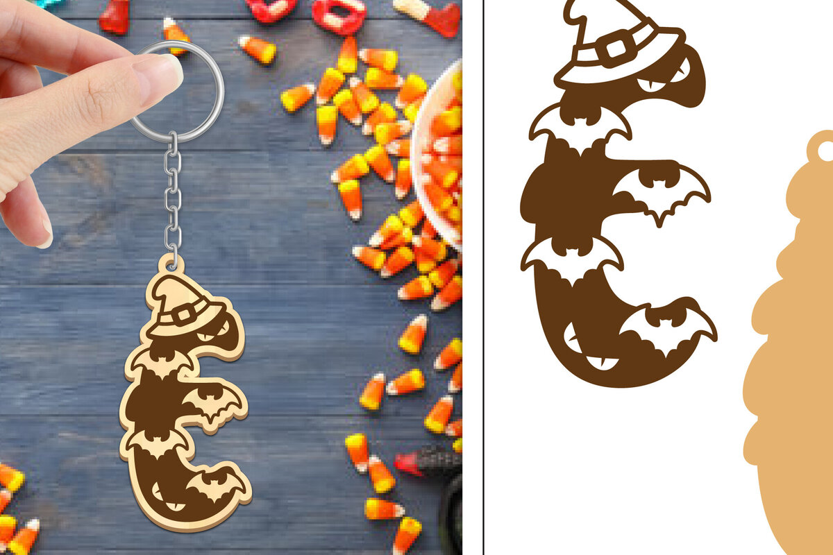 Σετ των 3 Intra απο ξύλο plywood 3mm-4mm πάχος - με μπρελόκ Halloween Aphabet Δίασταση 4x4 cm INTRAFABR-103745566