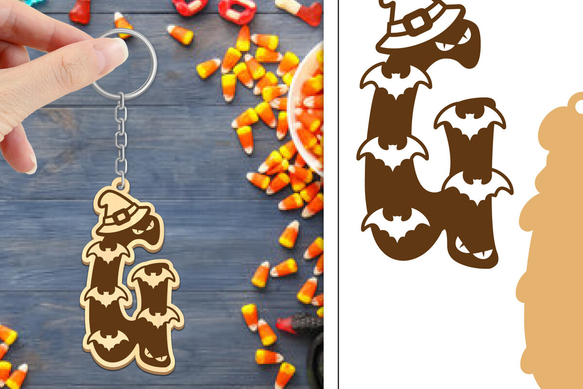 Σετ των 3 Intra απο ξύλο plywood 3mm-4mm πάχος - με μπρελόκ Halloween Aphabet Δίασταση 4x4 cm INTRAFABR-103745686