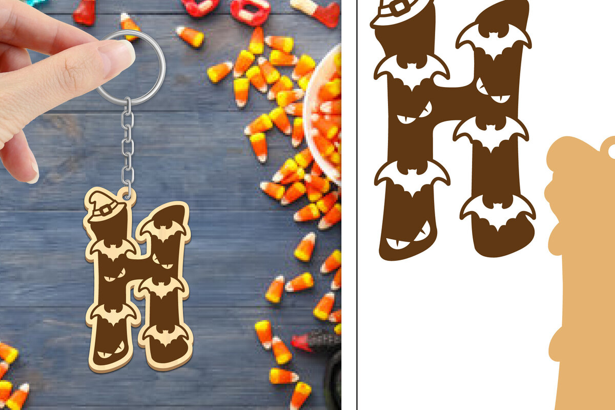 Σετ των 3 Intra απο ξύλο plywood 3mm-4mm πάχος - με μπρελόκ Halloween Aphabet Δίασταση 4x4 cm INTRAFABR-103745765