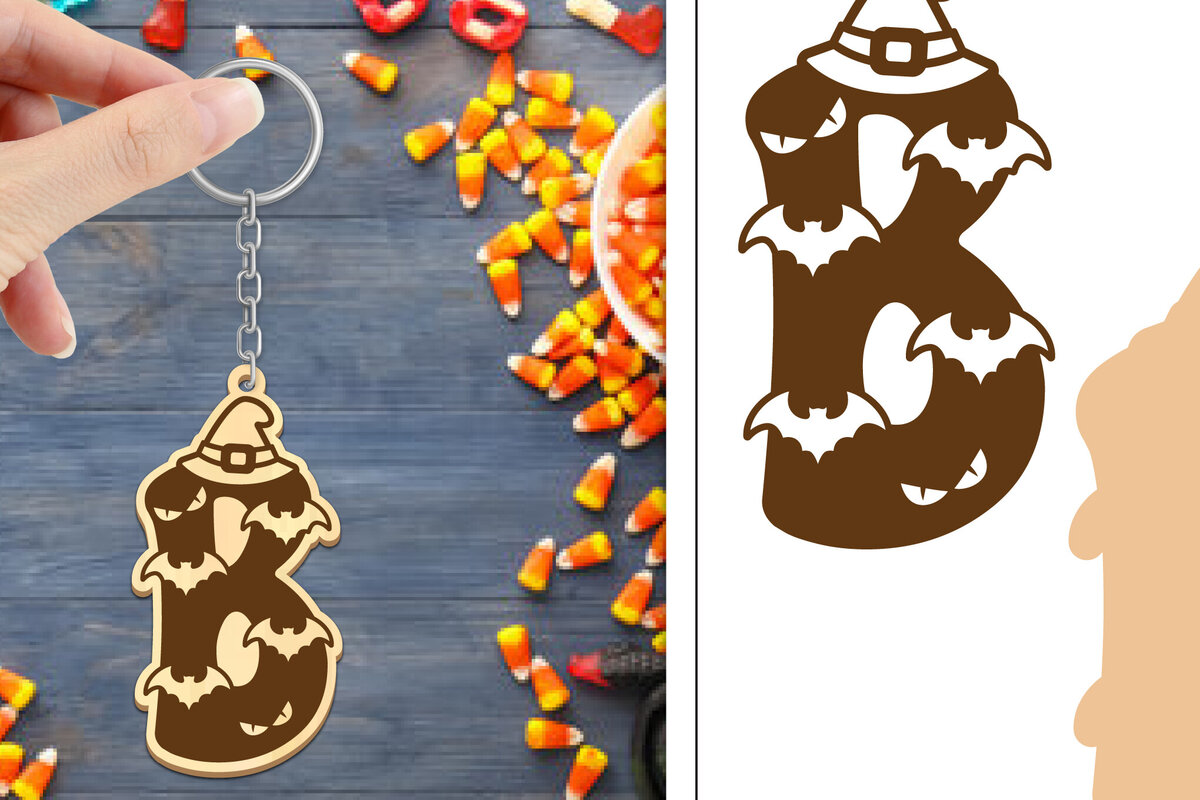 Σετ των 3 Intra απο ξύλο plywood 3mm-4mm πάχος - με μπρελόκ Halloween Aphabet Δίασταση 4x4 cm INTRAFABR-103745416