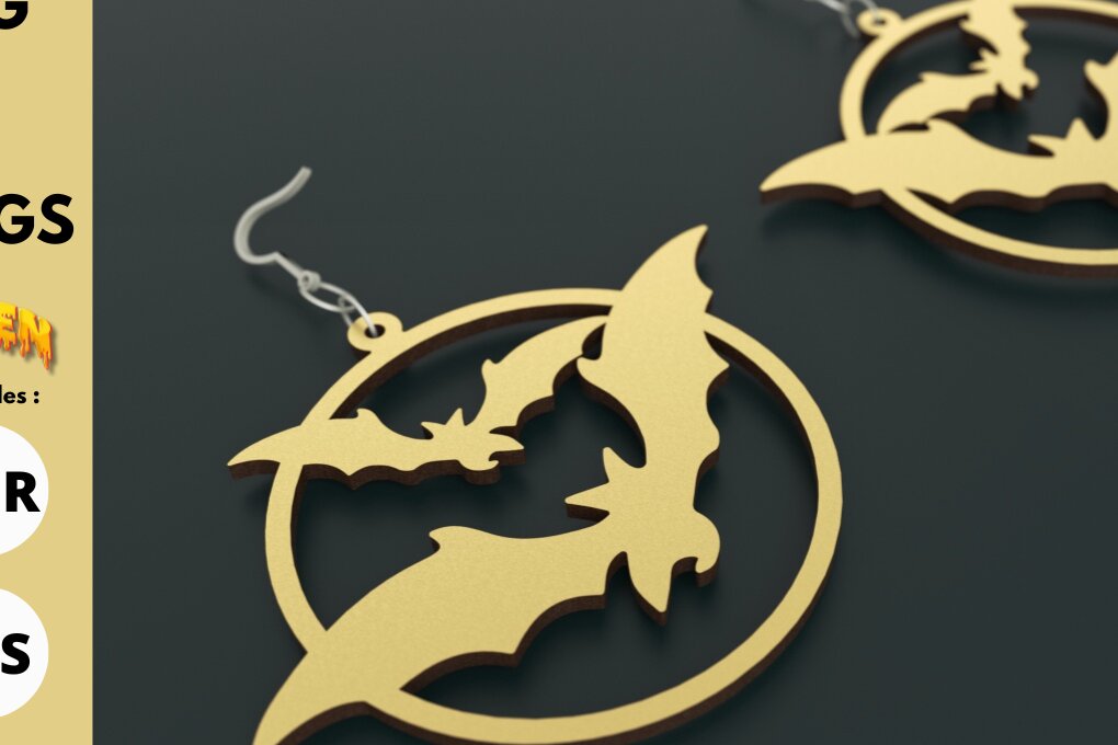 Σετ των 3 Intra απο ξύλο plywood 3mm-4mm πάχος - Σκουλαρίκια φεγγαριού απόκριες νυχτερίδας | Κοπή χαρτιού Δίασταση 3x3 cm INTRAFABR-79173372