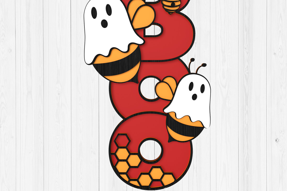 Σετ των 2 Intra απο ξύλο plywood 3mm-4mm πάχος - Σήμα Halloween Bee BOO,  έτοιμο με λέιζερ Δίασταση 15x15 cm INTRAFABR-104287809