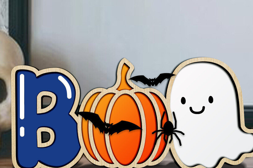 Σετ των 3 Intra απο ξύλο plywood 3mm-4mm πάχος - Αρχεία λέιζερ Halloween Boo Δίασταση 6x6 cm INTRAFABR-119506633