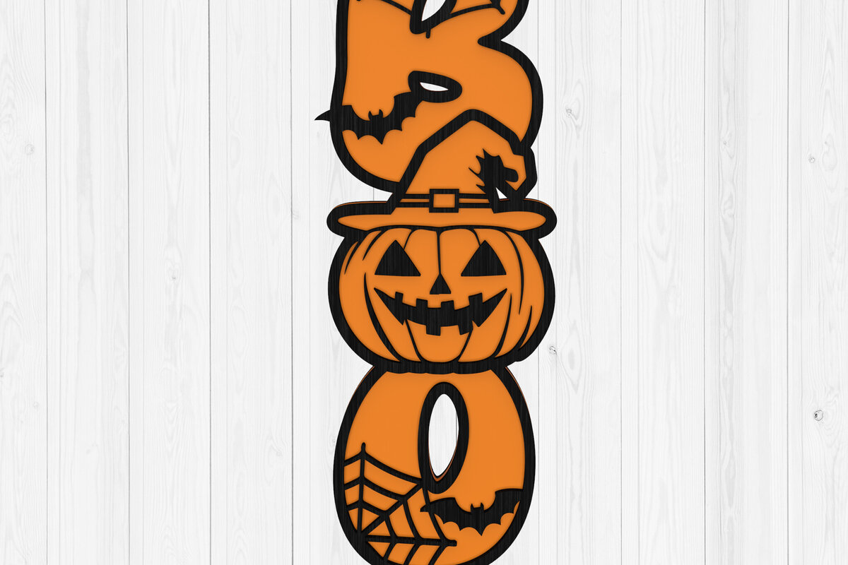 Σετ των 2 Intra απο ξύλο plywood 3mm-4mm πάχος - Σήμα Halloween BOO,  έτοιμο με λέιζερ Δίασταση 15x15 cm INTRAFABR-103461552