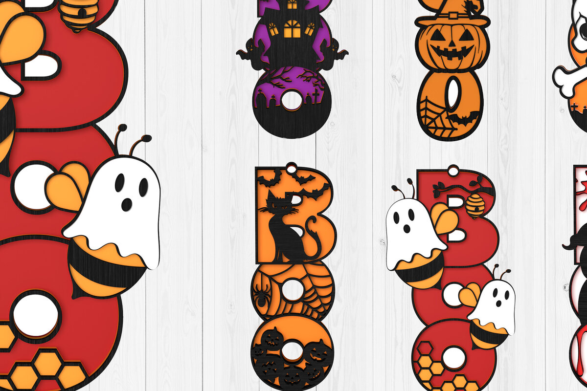 Σετ των 2 Intra απο ξύλο plywood 3mm-4mm πάχος - Πακέτο 3D  για Halloween BOO Sign Δίασταση 15x15 cm INTRAFABR-104288223