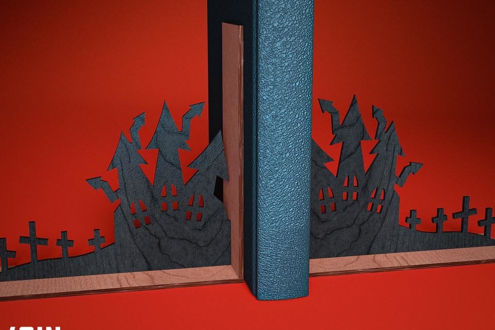 Σετ των 2 Intra απο ξύλο plywood 3mm-4mm πάχος - Halloween Bookend Laser Cut  Δίασταση 15x15 cm INTRAFABR-75892175