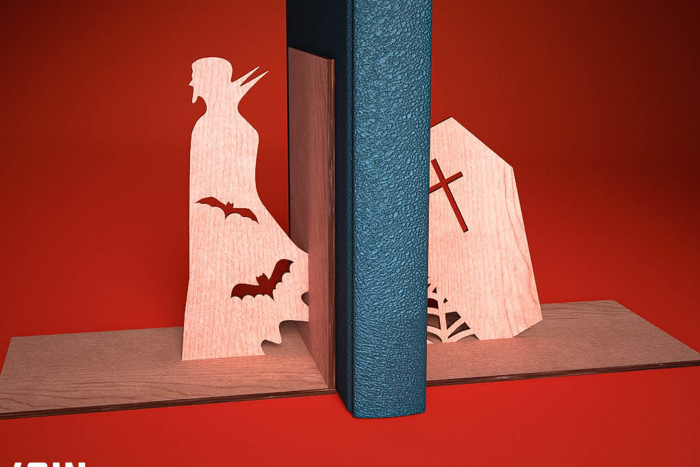 Σετ των 2 Intra απο ξύλο plywood 3mm-4mm πάχος - Halloween Bookend Laser Cut  | Στοιχειωμένος Δίασταση 15x15 cm INTRAFABR-73287538
