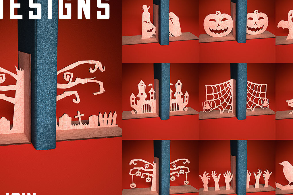 Intra απο ξύλο plywood 3mm-4mm πάχος - Halloween Bookend Laser Cut  | Στοιχειωμένος Δίασταση 15x15 cm INTRAFABR-73287034
