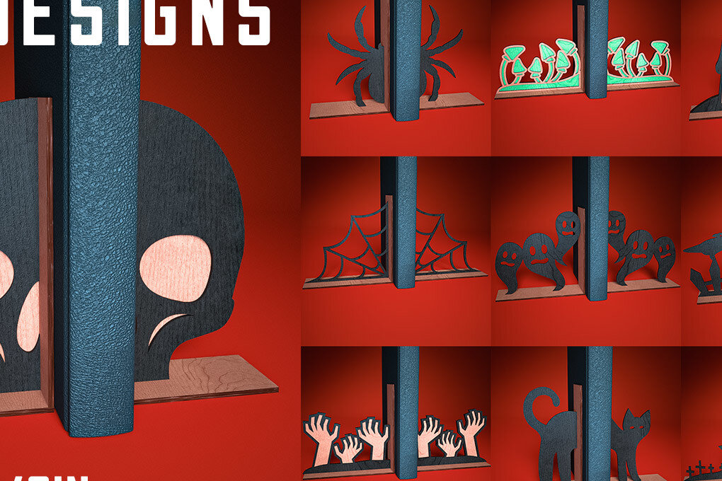 Σετ των 2 Intra απο ξύλο plywood 3mm-4mm πάχος - Halloween Bookend Laser Cut  Δίασταση 15x15 cm INTRAFABR-75892013