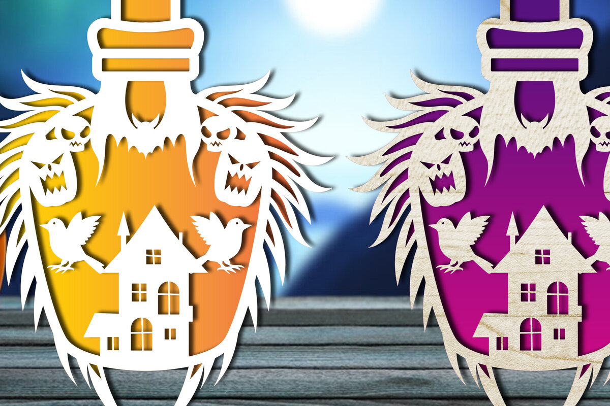 Σετ των 2 Intra απο ξύλο plywood 3mm-4mm πάχος - Halloween Bottle Laser Cut  Δίασταση 15x15 cm INTRAFABR-105709816