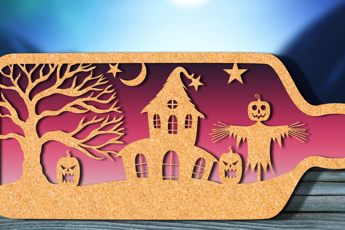 Σετ των 2 Intra απο ξύλο plywood 3mm-4mm πάχος - Halloween Bottle Laser Cut  Δίασταση 15x15 cm INTRAFABR-105709824