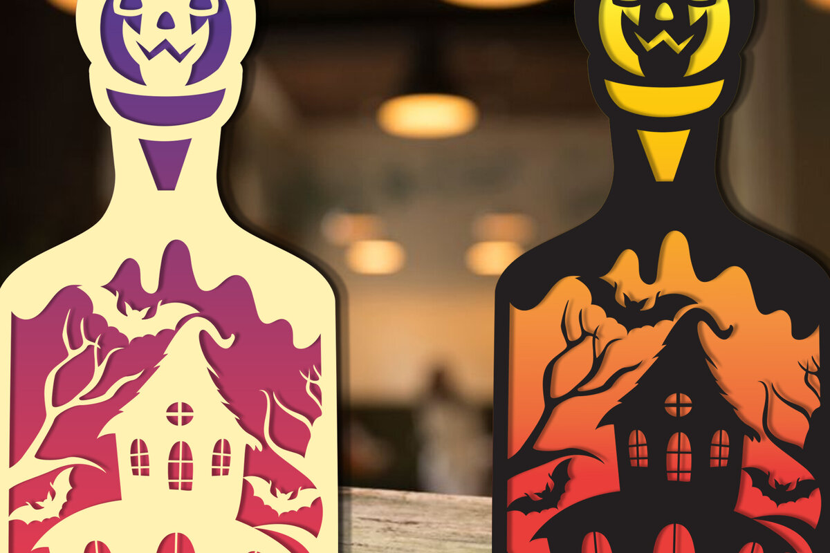 Σετ των 2 Intra απο ξύλο plywood 3mm-4mm πάχος -  αποκοπής  για Halloween Bottle Laser Δίασταση 15x15 cm INTRAFABR-103855521