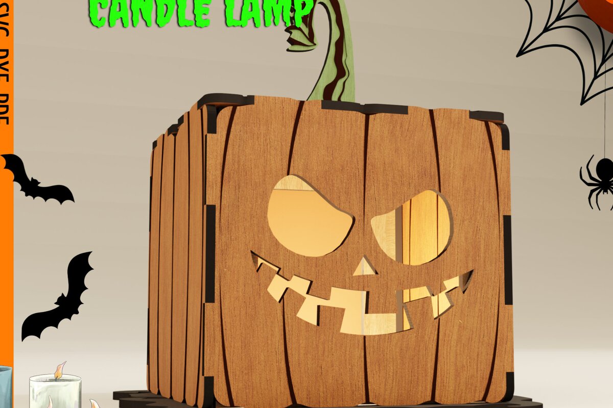 Σετ των 3 Intra απο ξύλο plywood 3mm-4mm πάχος - Κηροπήγιο αποκριάτικο κομμένο  κολοκύθας Δίασταση 15x15 cm INTRAFABR-104861135