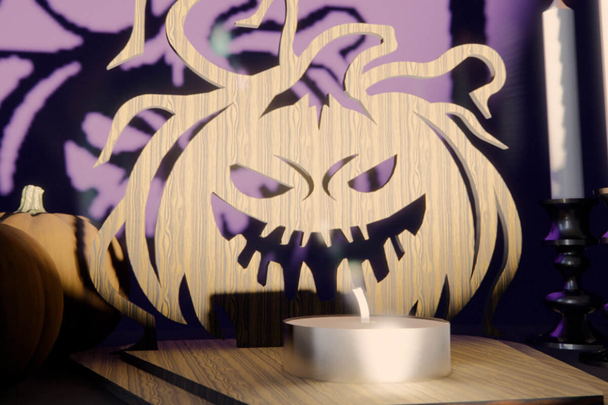 Σετ των 2 Intra απο ξύλο plywood 3mm-4mm πάχος - Αποκριάτικη Κηροπήγιο Κολοκύθα  Δίασταση 15x15 cm INTRAFABR-79116706