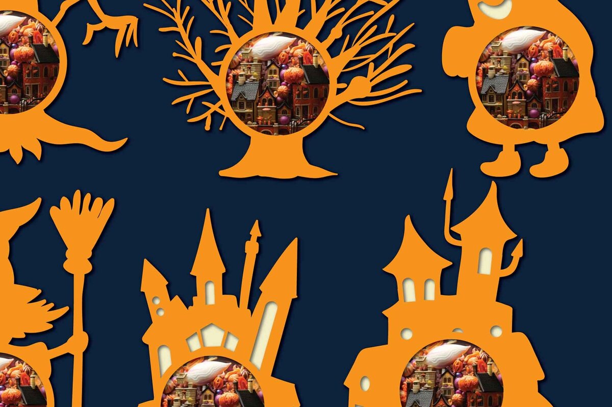 Σετ των 2 Intra απο ξύλο plywood 3mm-4mm πάχος - Πακέτο Halloween Candy Dome  Δίασταση 15x15 cm INTRAFABR-80751443