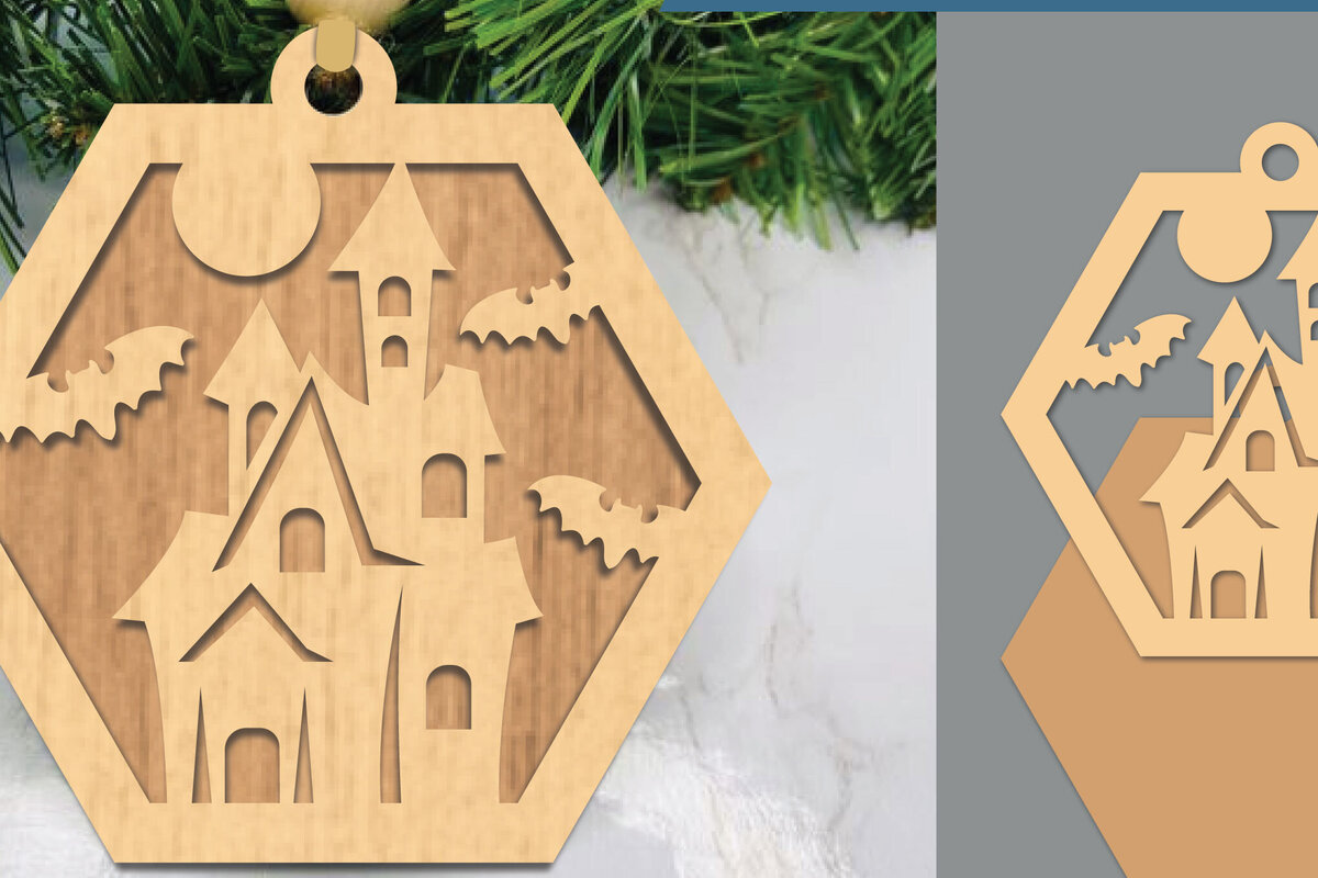 Σετ των 3 Intra απο ξύλο plywood 3mm-4mm πάχος - Στολίδι με λέιζερ αποκριάτικο κάστρο  Δίασταση 6x6 cm INTRAFABR-105774765