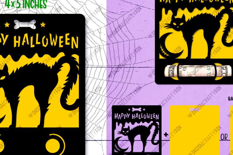 Σετ των 3 Intra απο ξύλο plywood 3mm-4mm πάχος - Halloween Cat Money Card , Κάτοχος Δίασταση 4x5 cm INTRAFABR-107975742