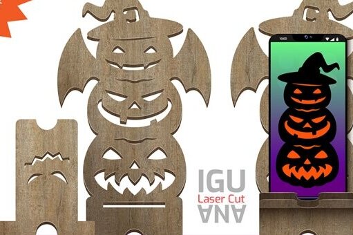 Σετ των 2 Intra απο ξύλο plywood 3mm-4mm πάχος - Αποκριάτικη βάση κινητού τηλεφώνου Laser Cut  Δίασταση 15x15 cm INTRAFABR-78800193