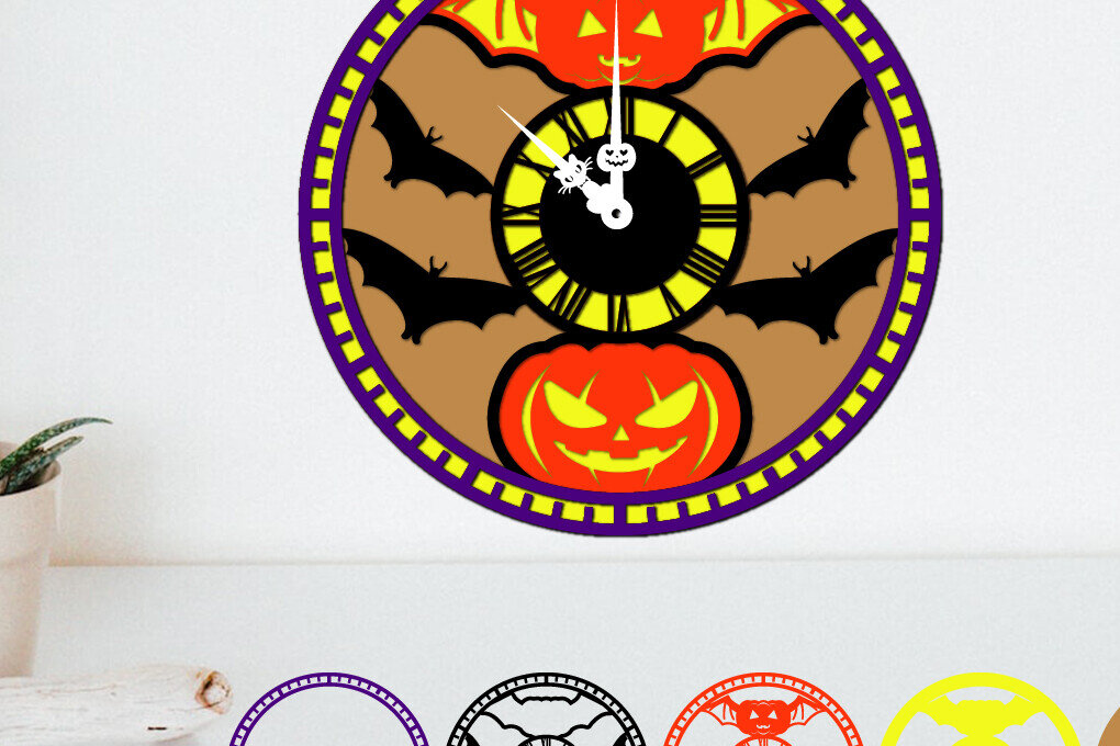 Intra απο ξύλο plywood 3mm-4mm πάχος - Αρχεία αποκοπής λέιζερ με στρώματα αποκριάτικου ρολογιού Δίασταση 40x40 cm INTRAFABR-78683733