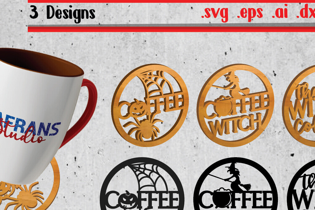 Σετ των 3 Intra απο ξύλο plywood 3mm-4mm πάχος - Αρχεία αποκοπής για το Halloween Coaster Δίασταση 8x8 cm INTRAFABR-103492233