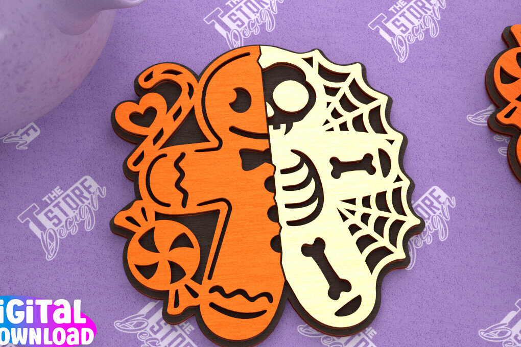 Σετ των 2 Intra απο ξύλο plywood 3mm-4mm πάχος - Σουβέρ αποκριών | Halloween Party |CNC Δίασταση 15x15 cm INTRAFABR-102479538