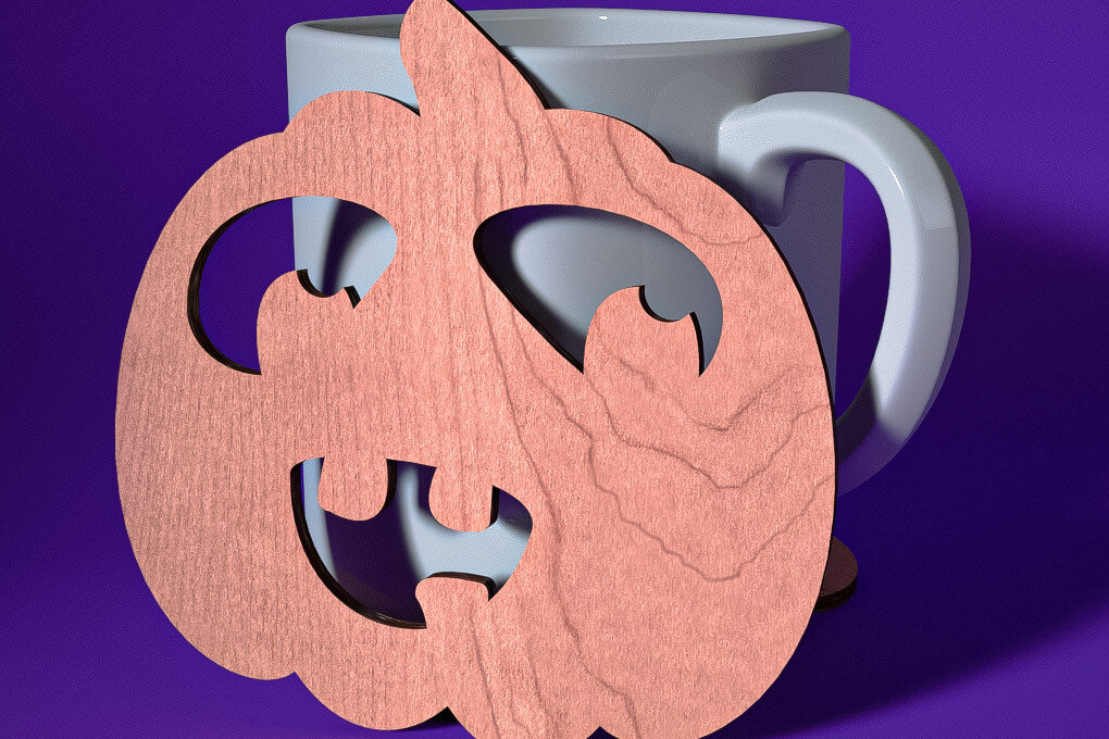 Σετ των 2 Intra απο ξύλο plywood 3mm-4mm πάχος - Σουβέρ Halloween Cut Laser  | Λέιζερ Δίασταση 15x15 cm INTRAFABR-72759798