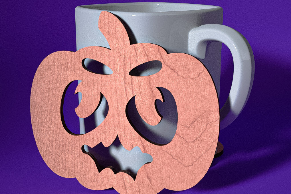 Σετ των 2 Intra απο ξύλο plywood 3mm-4mm πάχος - Σουβέρ Halloween Cut Laser  | Λέιζερ Δίασταση 15x15 cm INTRAFABR-72759859