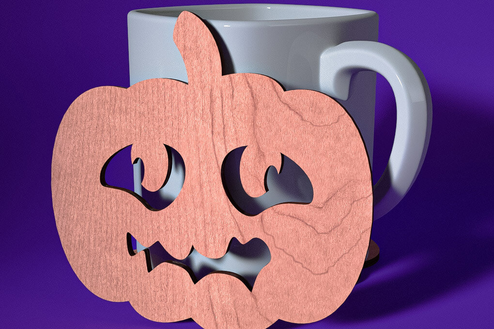 Σετ των 2 Intra απο ξύλο plywood 3mm-4mm πάχος - Σουβέρ Halloween Cut Laser  | Λέιζερ Δίασταση 15x15 cm INTRAFABR-72759891