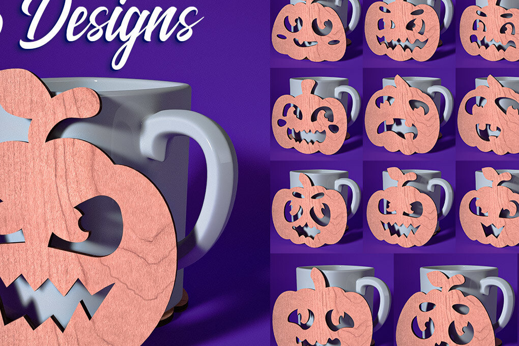 Σετ των 2 Intra απο ξύλο plywood 3mm-4mm πάχος - Σουβέρ Halloween Cut Laser  | Λέιζερ Δίασταση 15x15 cm INTRAFABR-72759517