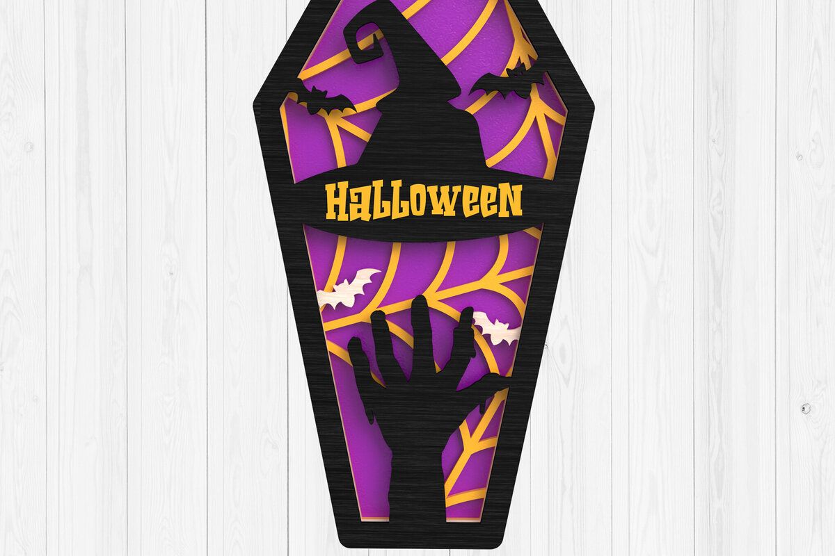 Σετ των 2 Intra απο ξύλο plywood 3mm-4mm πάχος - Halloween Coffin 3D  Laser Cut Δίασταση 15x15 cm INTRAFABR-102203313