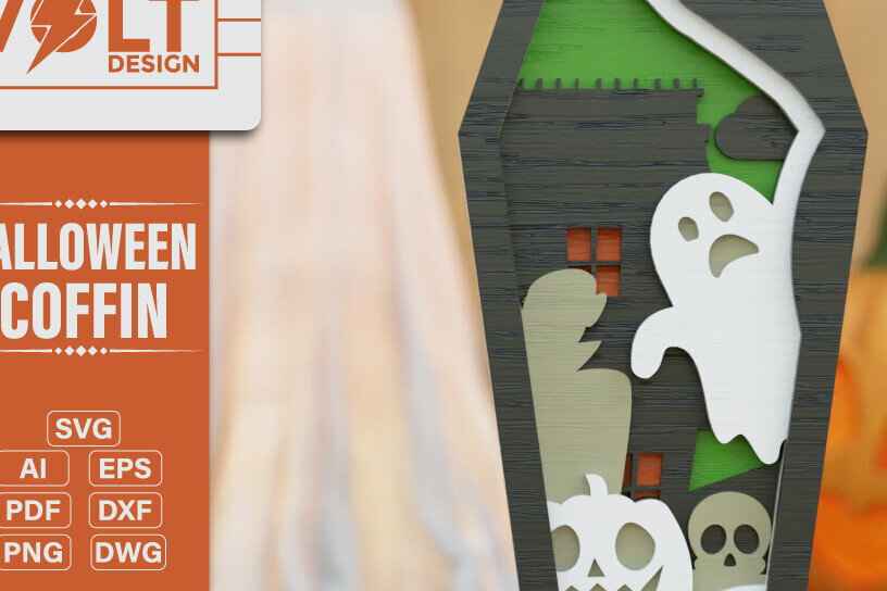 Σετ των 2 Intra απο ξύλο plywood 3mm-4mm πάχος - Δέσμη 3D  Coffin Halloween Δίασταση 20x25 cm INTRAFABR-104126783