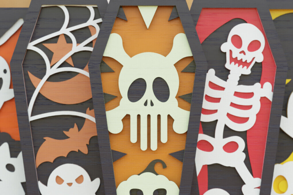 Σετ των 2 Intra απο ξύλο plywood 3mm-4mm πάχος - Δέσμη 3D  Coffin Halloween Δίασταση 20x25 cm INTRAFABR-104444506