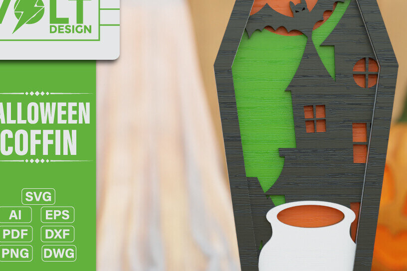 Σετ των 2 Intra απο ξύλο plywood 3mm-4mm πάχος -  πολλαπλών επιπέδων 3D  Halloween Coffin Δίασταση 20x25 cm INTRAFABR-104024744