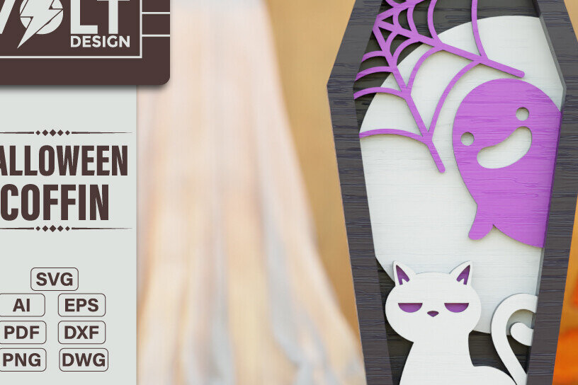 Σετ των 2 Intra απο ξύλο plywood 3mm-4mm πάχος -  πολλαπλών επιπέδων 3D  Halloween Coffin Δίασταση 20x25 cm INTRAFABR-104077880