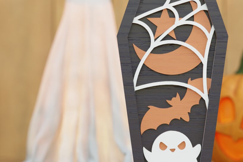 Σετ των 2 Intra απο ξύλο plywood 3mm-4mm πάχος -  πολλαπλών επιπέδων 3D  Halloween Coffin Δίασταση 20x25 cm INTRAFABR-104126328