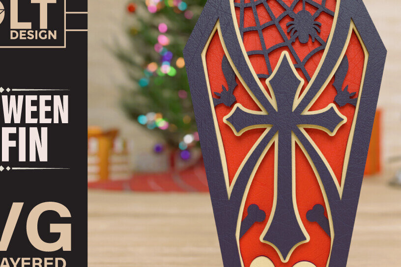 Intra απο ξύλο plywood 3mm-4mm πάχος -  πολλαπλών επιπέδων 3D  Halloween Coffin Δίασταση 40x50 cm INTRAFABR-77324891