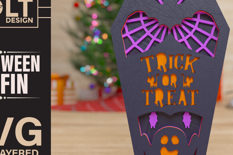 Intra απο ξύλο plywood 3mm-4mm πάχος -  πολλαπλών επιπέδων 3D  Halloween Coffin Δίασταση 40x50 cm INTRAFABR-77324927