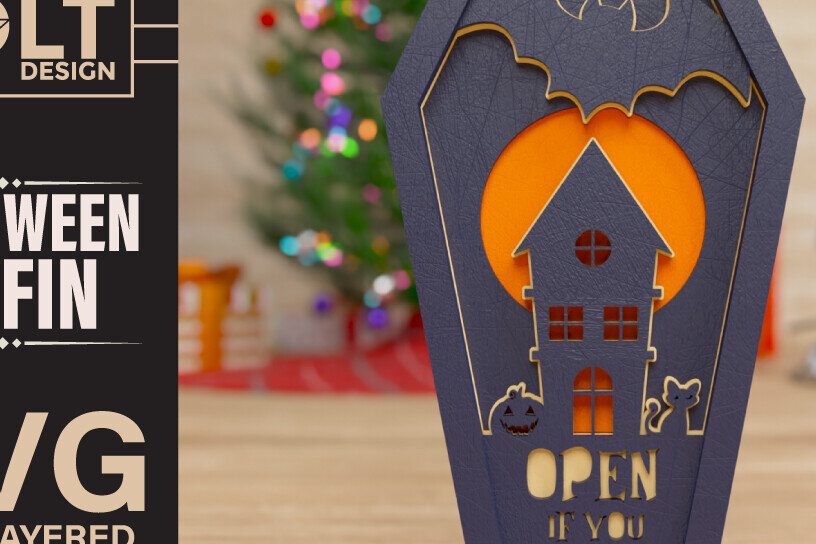 Intra απο ξύλο plywood 3mm-4mm πάχος -  πολλαπλών επιπέδων 3D  Halloween Coffin Δίασταση 40x50 cm INTRAFABR-77324987