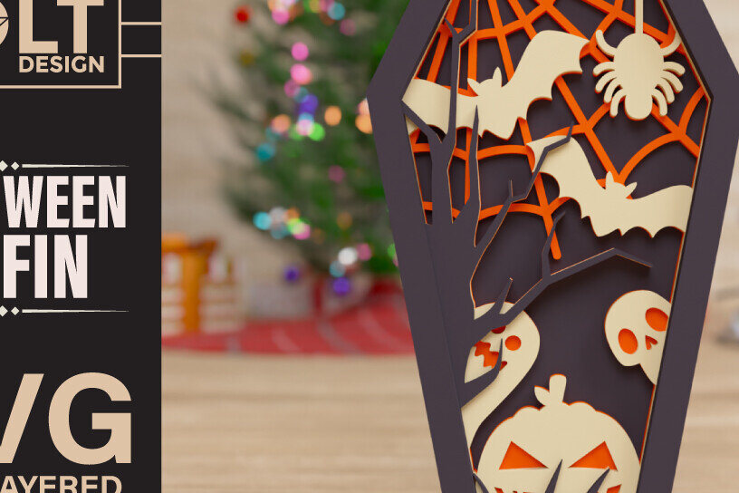 Intra απο ξύλο plywood 3mm-4mm πάχος -  πολλαπλών επιπέδων 3D  Halloween Coffin Δίασταση 40x50 cm INTRAFABR-77708047