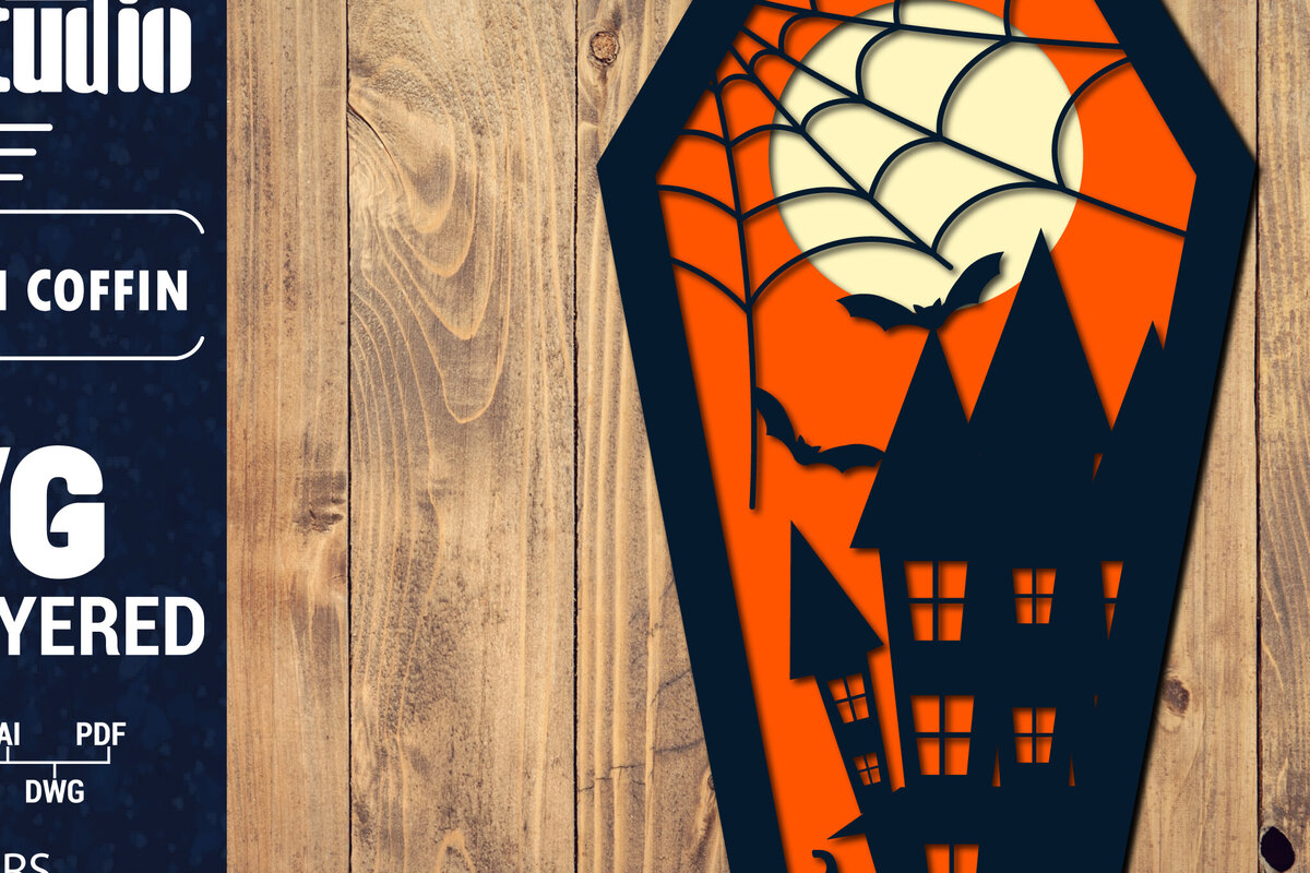 Σετ των 2 Intra απο ξύλο plywood 3mm-4mm πάχος - Halloween Coffin 3D  Papercut Laser Δίασταση 1500x1500 cm INTRAFABR-106705956