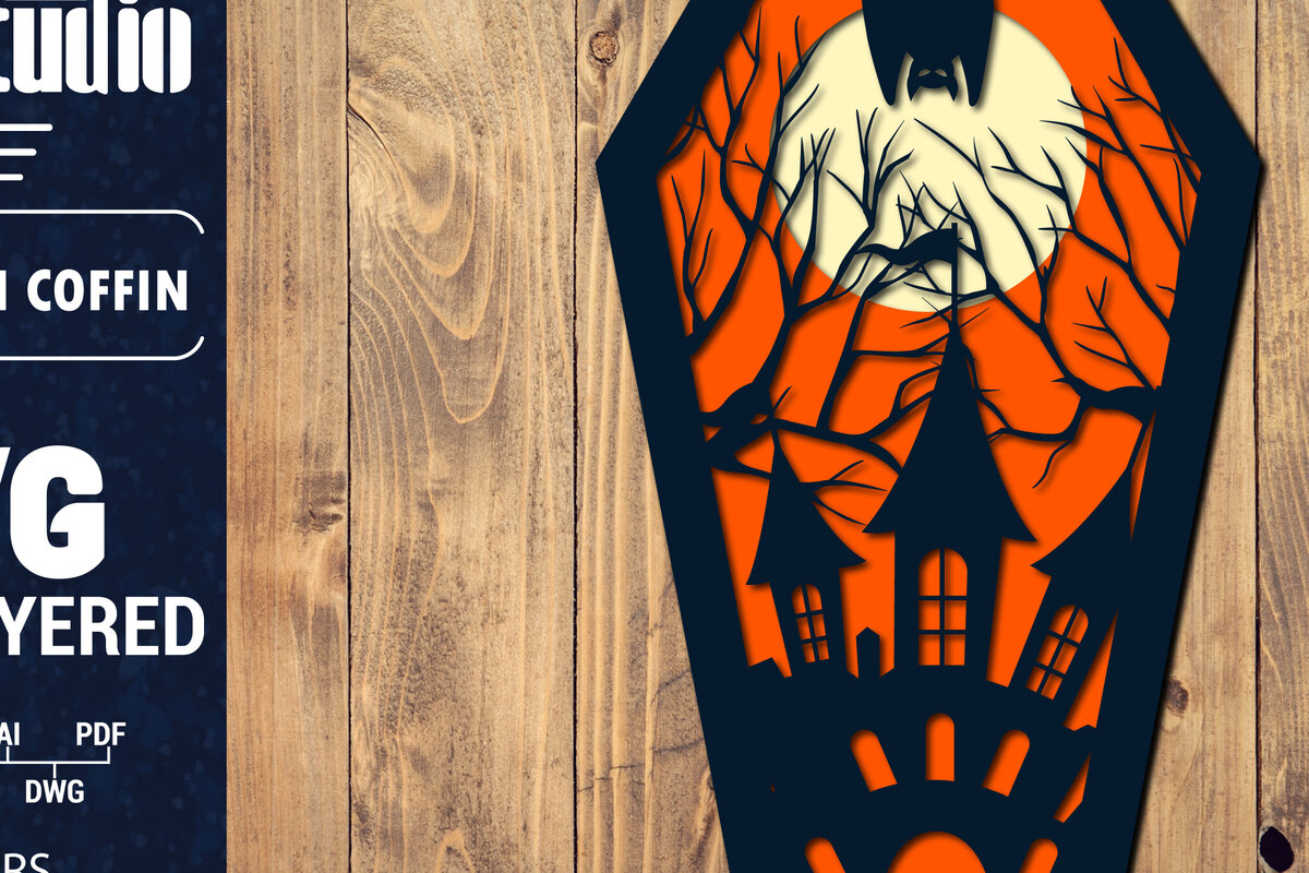 Σετ των 2 Intra απο ξύλο plywood 3mm-4mm πάχος - Halloween Coffin 3D  Papercut Laser Δίασταση 1500x1500 cm INTRAFABR-106705985