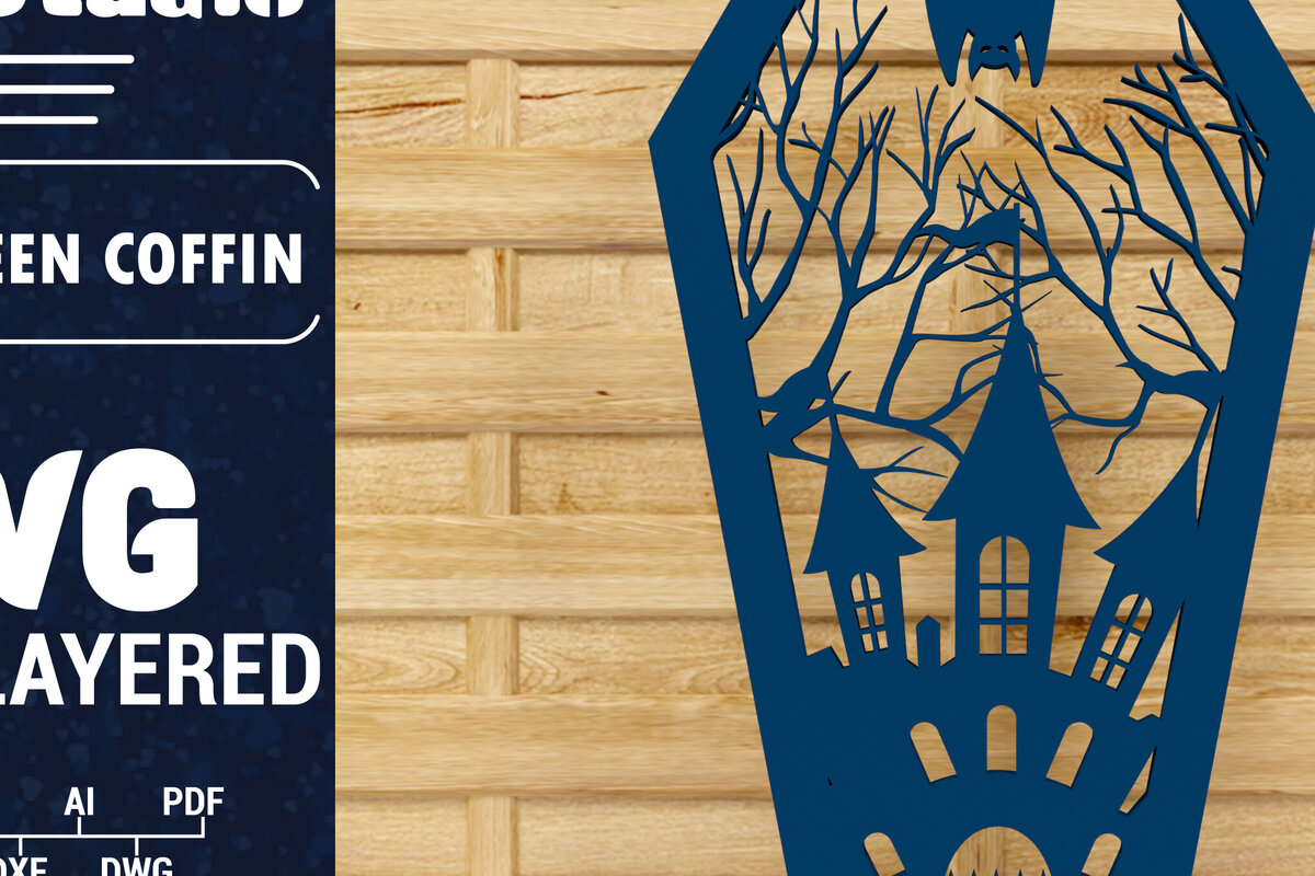 Σετ των 3 Intra απο ξύλο plywood 3mm-4mm πάχος - Halloween Coffin 3D  Papercut Laser C Δίασταση 1500x1500 cm INTRAFABR-78536783