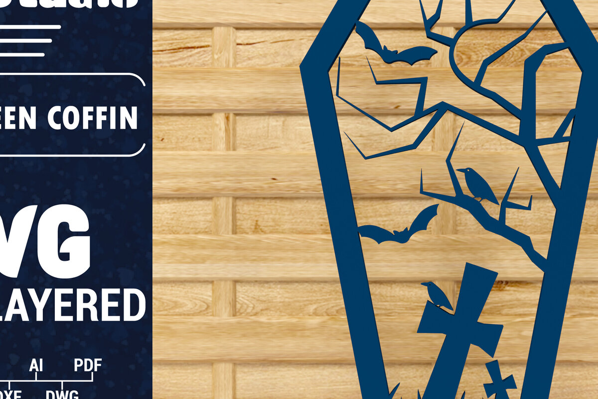 Σετ των 2 Intra απο ξύλο plywood 3mm-4mm πάχος - Halloween Coffin 3D  Papercut Laser C Δίασταση 1500x1500 cm INTRAFABR-78536790