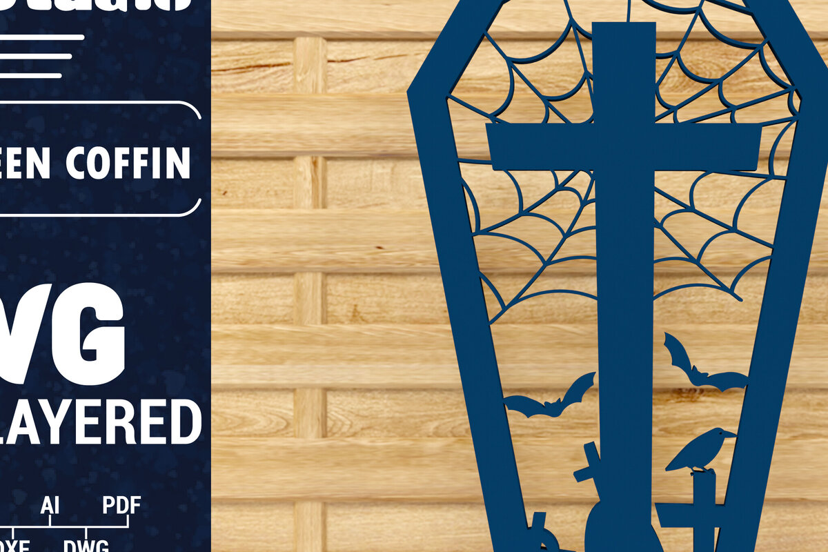 Σετ των 2 Intra απο ξύλο plywood 3mm-4mm πάχος - Halloween Coffin 3D  Papercut Laser C Δίασταση 1500x1500 cm INTRAFABR-78536795