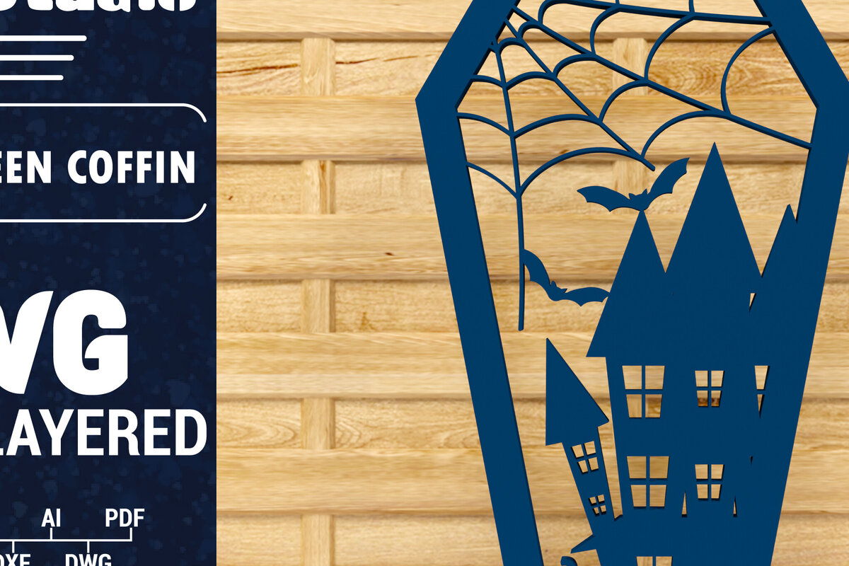 Σετ των 2 Intra απο ξύλο plywood 3mm-4mm πάχος - Halloween Coffin 3D  Papercut Laser C Δίασταση 1500x1500 cm INTRAFABR-78536800