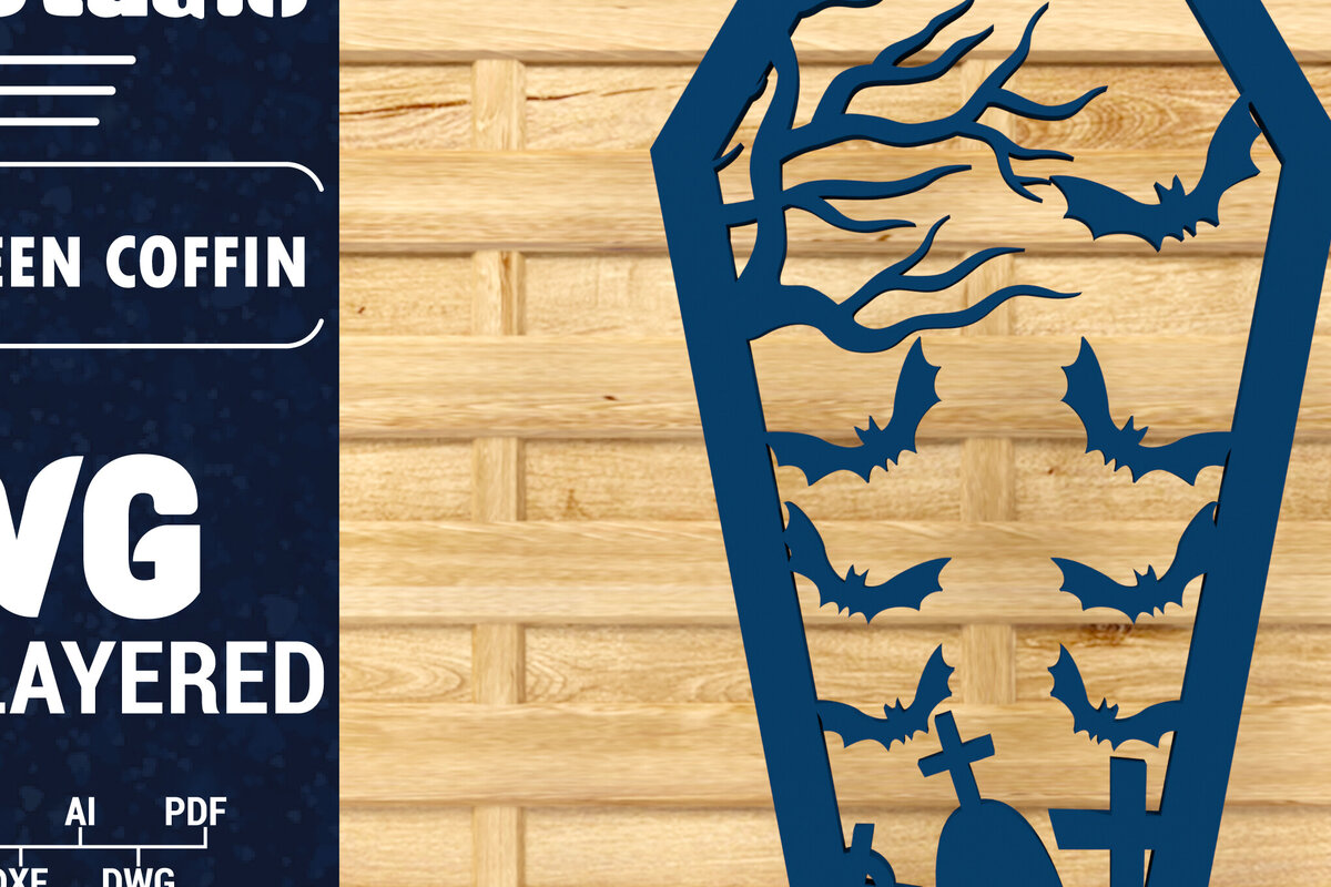 Σετ των 2 Intra απο ξύλο plywood 3mm-4mm πάχος - Halloween Coffin 3D  Papercut Laser C Δίασταση 1500x1500 cm INTRAFABR-78536803