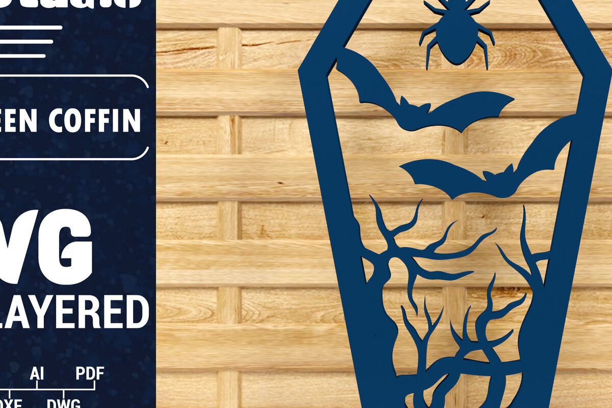 Σετ των 2 Intra απο ξύλο plywood 3mm-4mm πάχος - Halloween Coffin 3D  Papercut Laser C Δίασταση 1500x1500 cm INTRAFABR-78536807